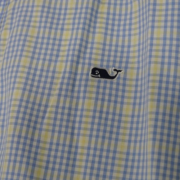 Vineyard Vines Whale Shirt Blue Yellow Plaid Men Size L Long Sleeve Logo - Picture 3 of 11